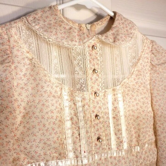 SOLD 1970s VTG GUNNE SAX Prairie Dress Floral Cottage Lace Home 7 French Country - Picture 8 of 16